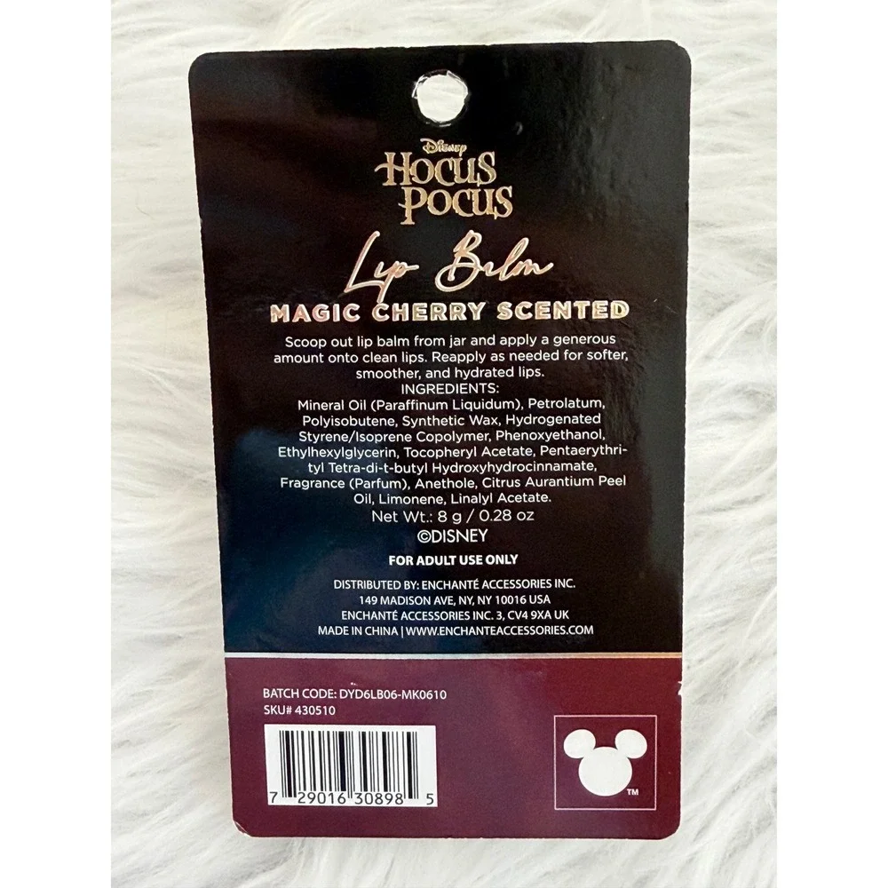 Disney Hocus Pocus Lip Balm Set 4 Cauldron Jars Cherry Almond Vanilla Strawberry